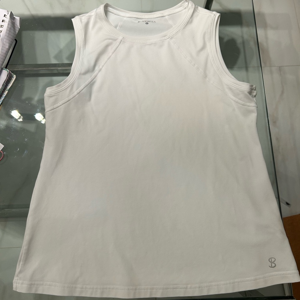 B Sofibella White Athletic Tank Top - Women's Sleeveless Performance Layer